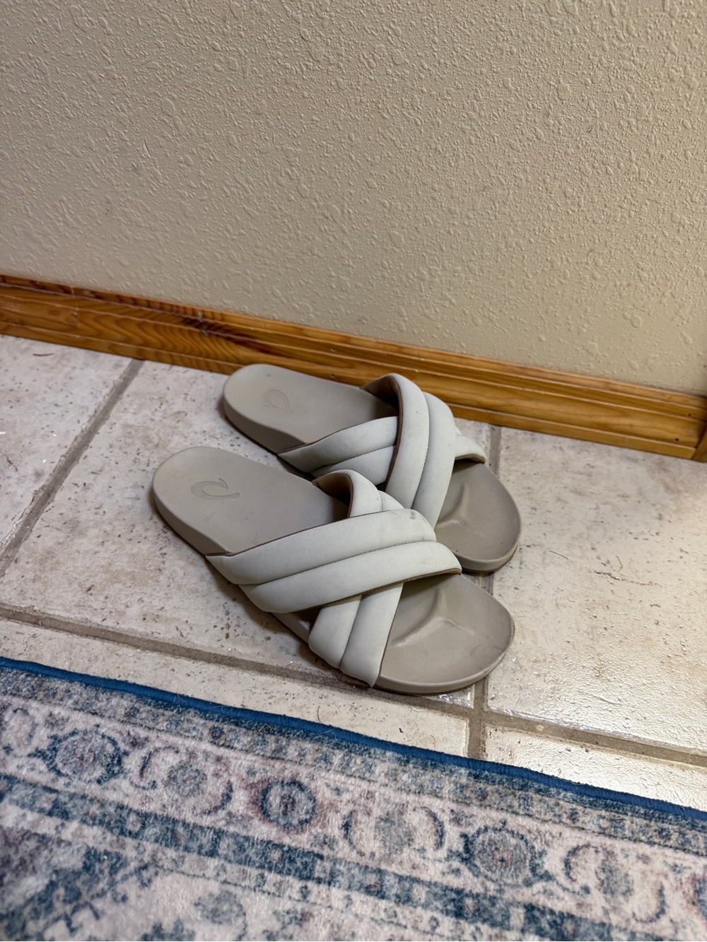 OluKai Women's Braided Slide Sandals in Light Gray